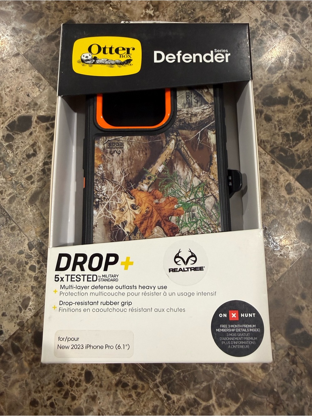 New OtterBox Defender 2023 iPhone Pro 6.1” Case Realtree Camo Orange Accents